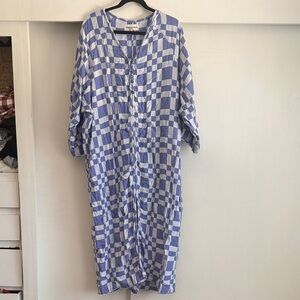 Mara Hoffman Blue and White Checked Maxi Shirt Dress